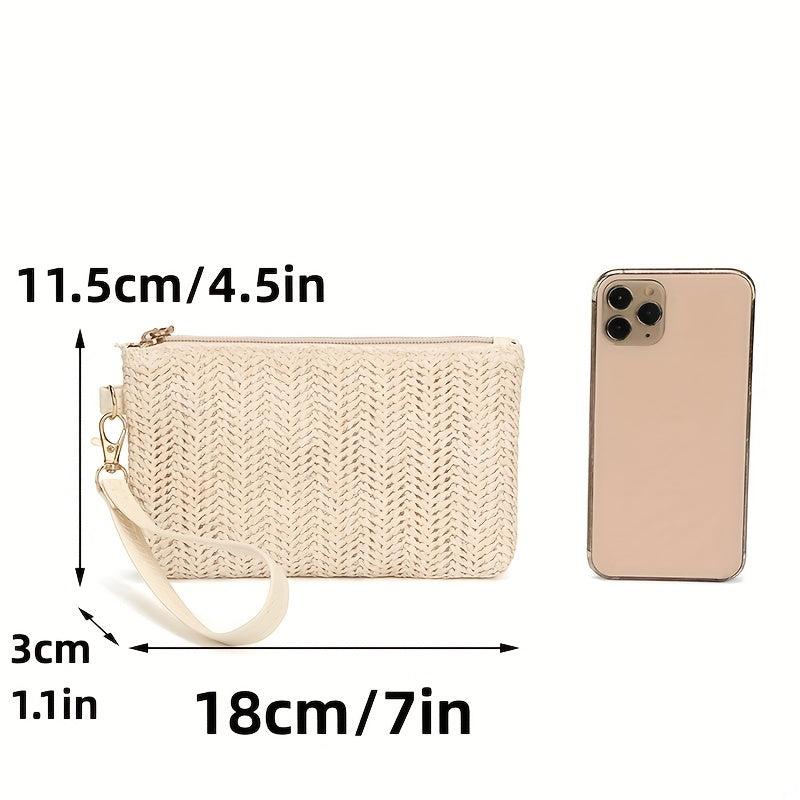 Straw Mini Wristlet Bag Zipper Clutch Purse