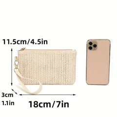 Straw Mini Wristlet Bag Zipper Clutch Purse