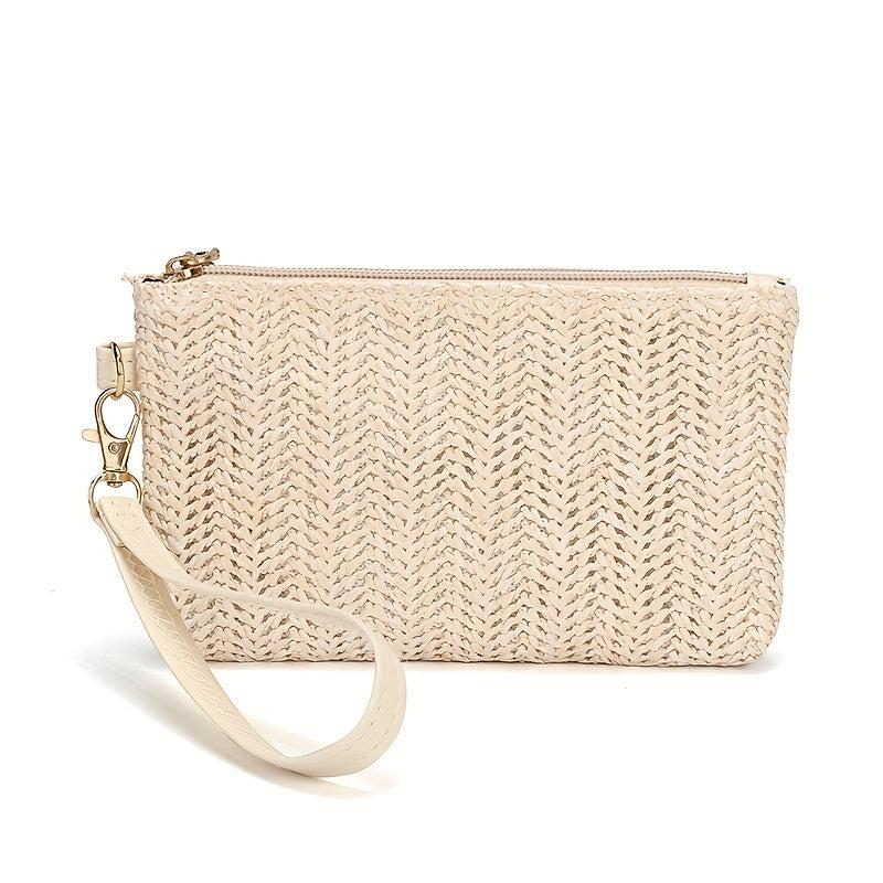 Straw Mini Wristlet Bag Zipper Clutch Purse