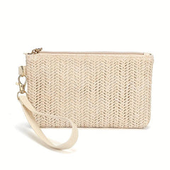 Straw Mini Wristlet Bag Zipper Clutch Purse