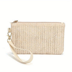 Straw Mini Wristlet Bag Zipper Clutch Purse