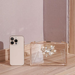 Square Evening Bag Rhinestone Decor Wedding Bag