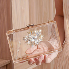 Square Evening Bag Rhinestone Decor Wedding Bag