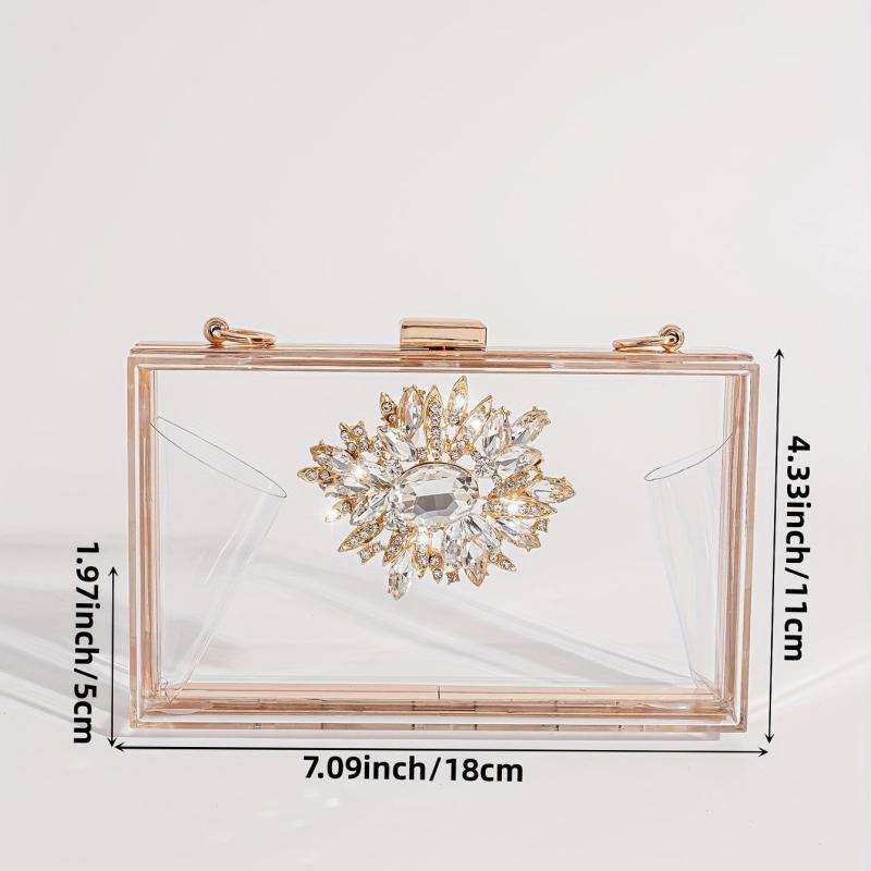 Square Evening Bag Rhinestone Decor Wedding Bag