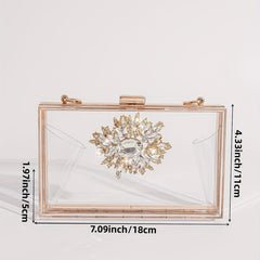 Square Evening Bag Rhinestone Decor Wedding Bag