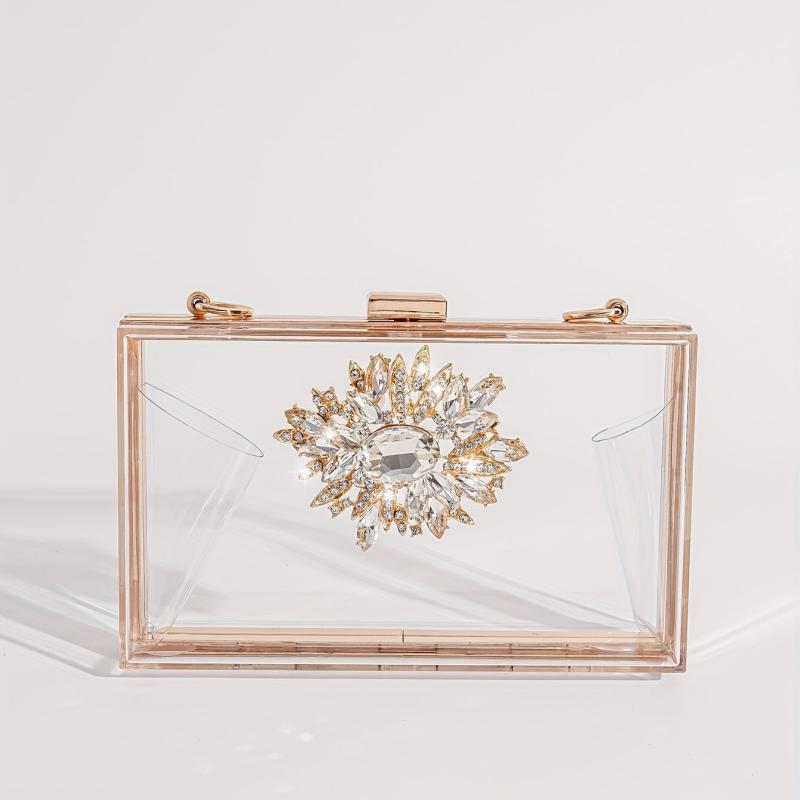 Square Evening Bag Rhinestone Decor Wedding Bag