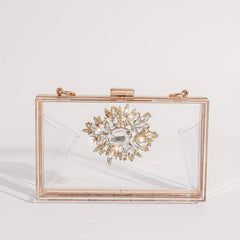 Square Evening Bag Rhinestone Decor Wedding Bag