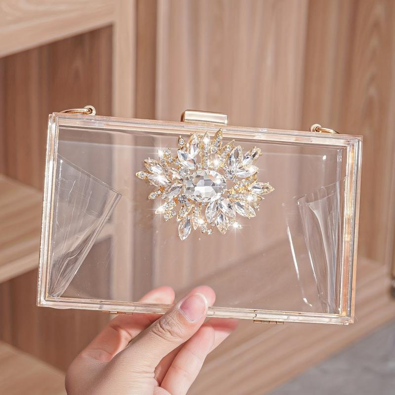 Square Evening Bag Rhinestone Decor Wedding Bag
