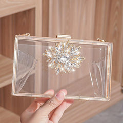 Square Evening Bag Rhinestone Decor Wedding Bag