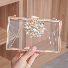 Square Evening Bag Rhinestone Decor Wedding Bag
