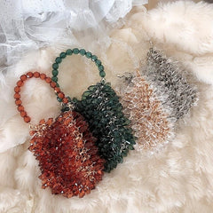 Crystal Braided Handbag Acrylic Beads Cocktail Party Clutch Bag