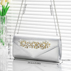 Rhinestone Glitter Envelope Chain Clutch Elegant Sparkly Prom Evening Bag