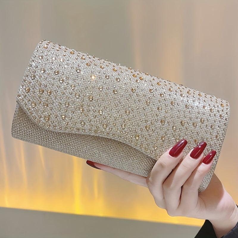 Rhinestone Decor Evening Bag Envelope Clutch Purse for Party Prom