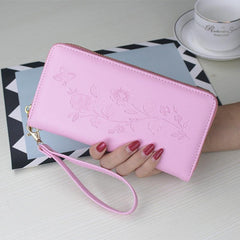 Flower Embossed Long Wallet Bag Zipper Coin Purse Phone Bag