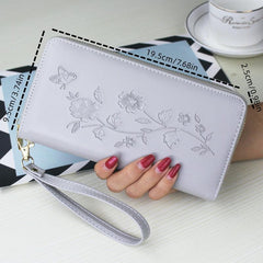 Flower Embossed Long Wallet Bag Zipper Coin Purse Phone Bag