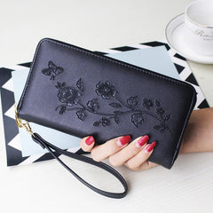 Flower Embossed Long Wallet Bag Zipper Coin Purse Phone Bag