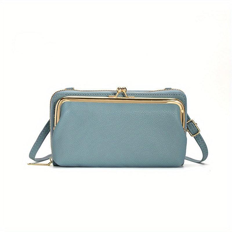Casual PU Leather Frame Bag with Kiss Lock Women's Handbag