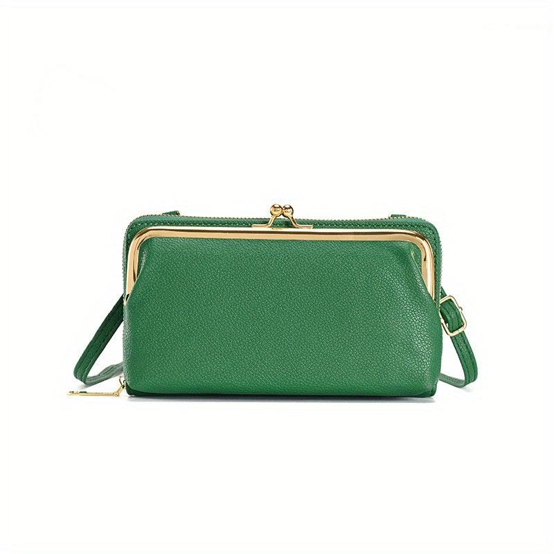 Casual PU Leather Frame Bag with Kiss Lock Women's Handbag