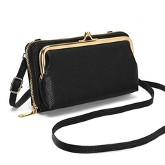 Casual PU Leather Frame Bag with Kiss Lock Women's Handbag