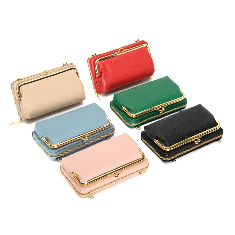 Casual PU Leather Frame Bag with Kiss Lock Women's Handbag