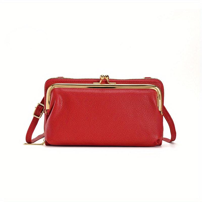 Casual PU Leather Frame Bag with Kiss Lock Women's Handbag