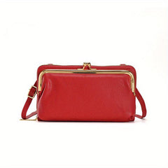 Casual PU Leather Frame Bag with Kiss Lock Women's Handbag