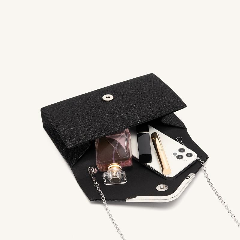 Metal Decor Evening Bag Glitter Sequin Chain Clutch Bag