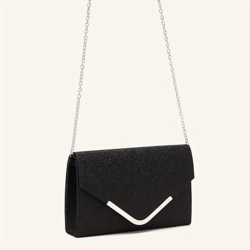 Metal Decor Evening Bag Glitter Sequin Chain Clutch Bag