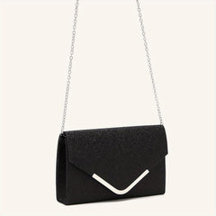 Metal Decor Evening Bag Glitter Sequin Chain Clutch Bag