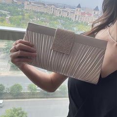 Ruched Satin Evening Bag Bride Clutch Purse Women's Handbag For Wedding