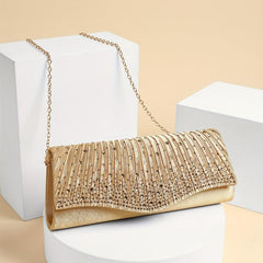 Rhinestone Ruched Evening Bag Chain Clutch Purse Women's Handbags