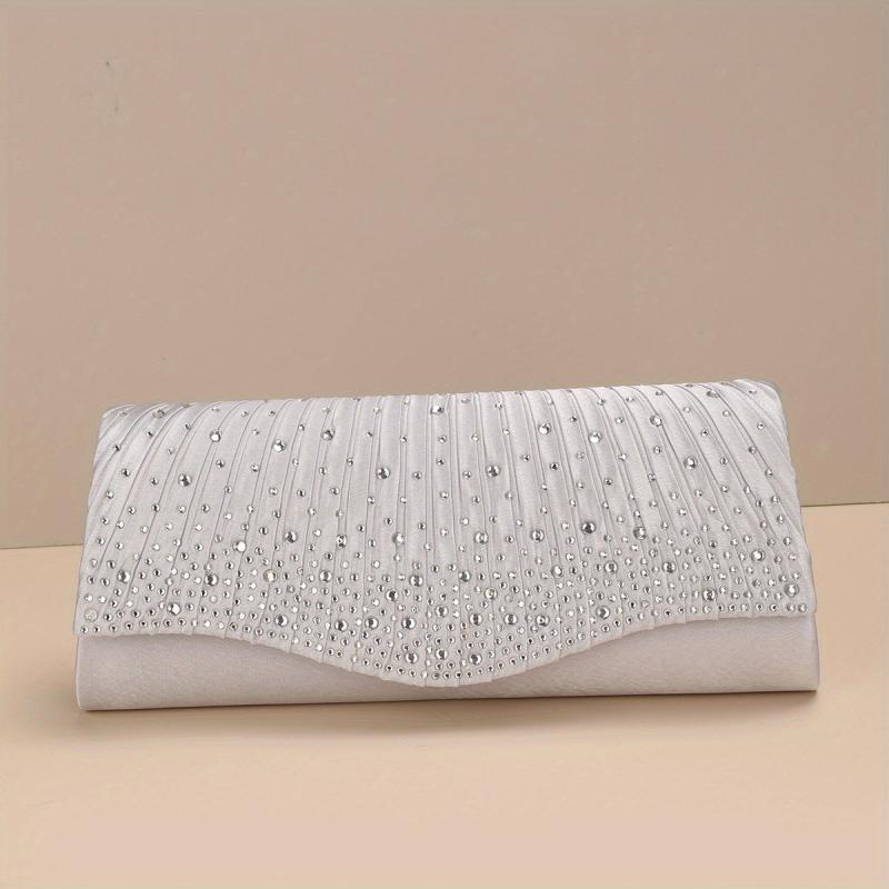 Rhinestone Ruched Evening Bag Chain Clutch Purse Women's Handbags