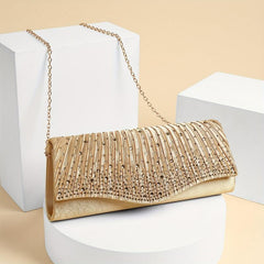 Rhinestone Ruched Evening Bag Chain Clutch Purse Women's Handbags