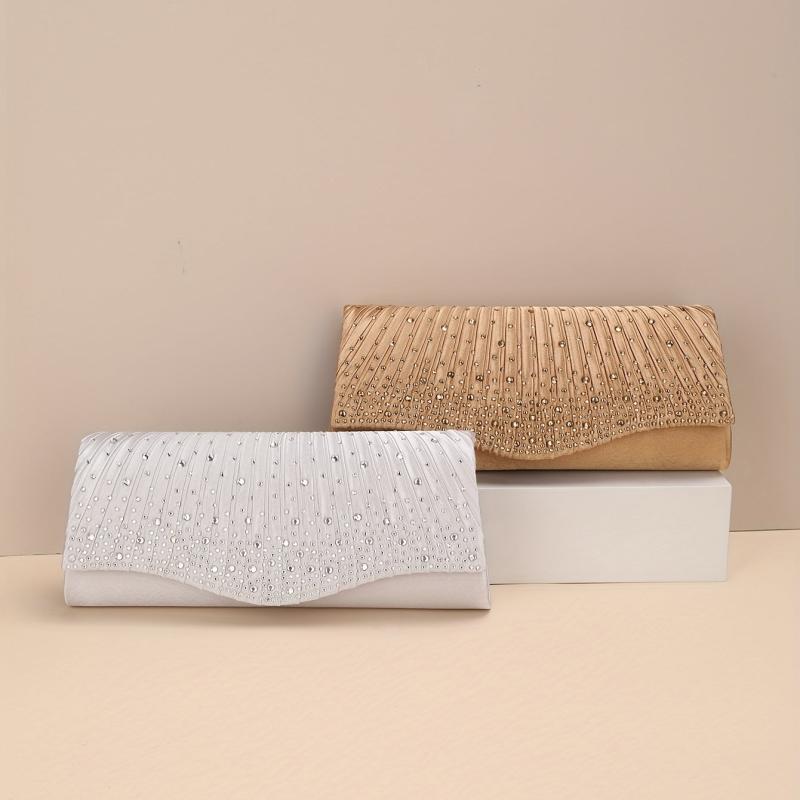 Rhinestone Ruched Evening Bag Chain Clutch Purse Women's Handbags
