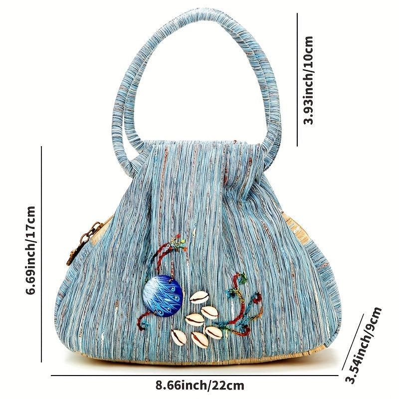 Ethnic Style Shell Decor Handbag Top Handle Clutch Purse for Women