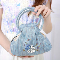 Ethnic Style Shell Decor Handbag Top Handle Clutch Purse for Women