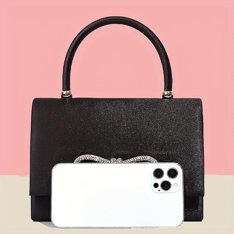 Glitter Bow Decor Evening Bag Small Chain Crossbody Bag Bling Handbags