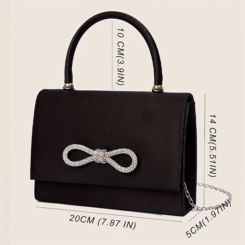 Glitter Bow Decor Evening Bag Small Chain Crossbody Bag Bling Handbags