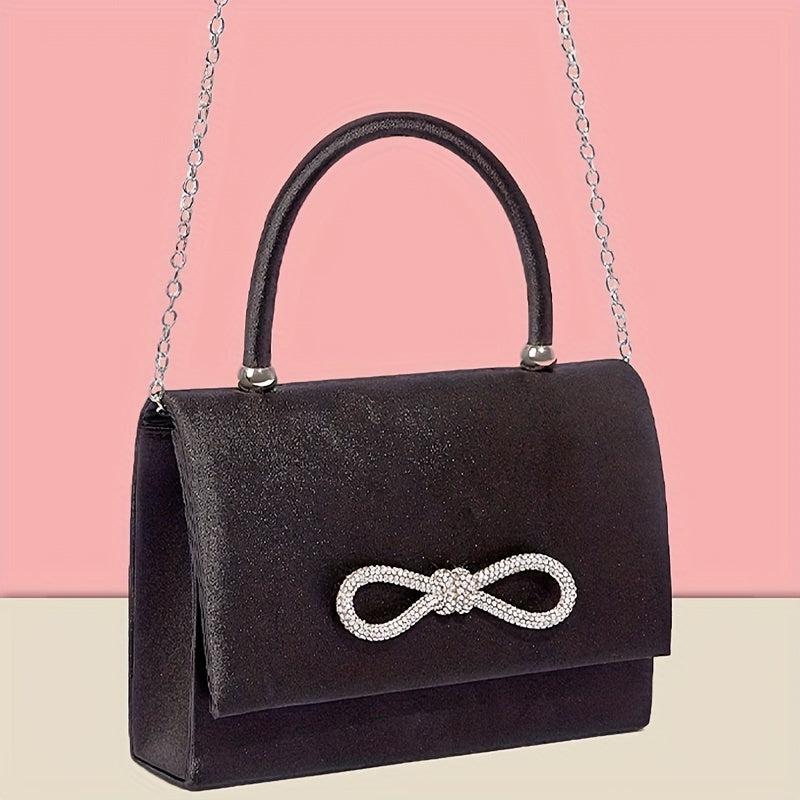 Glitter Bow Decor Evening Bag Small Chain Crossbody Bag Bling Handbags