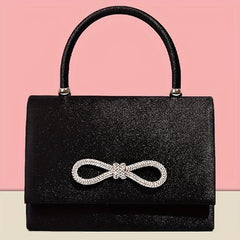 Glitter Bow Decor Evening Bag Small Chain Crossbody Bag Bling Handbags