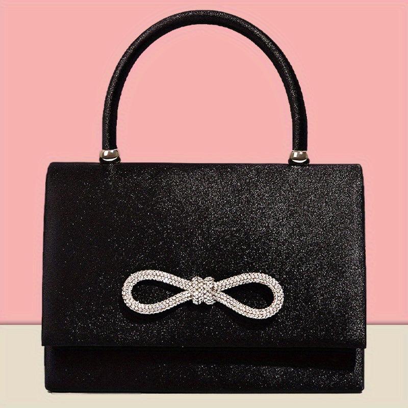 Glitter Bow Decor Evening Bag Small Chain Crossbody Bag Bling Handbags