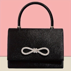 Glitter Bow Decor Evening Bag Small Chain Crossbody Bag Bling Handbags