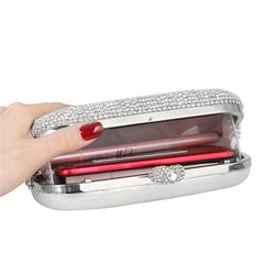Rhinestone Kiss Lock Chain Clutch Evening Bag