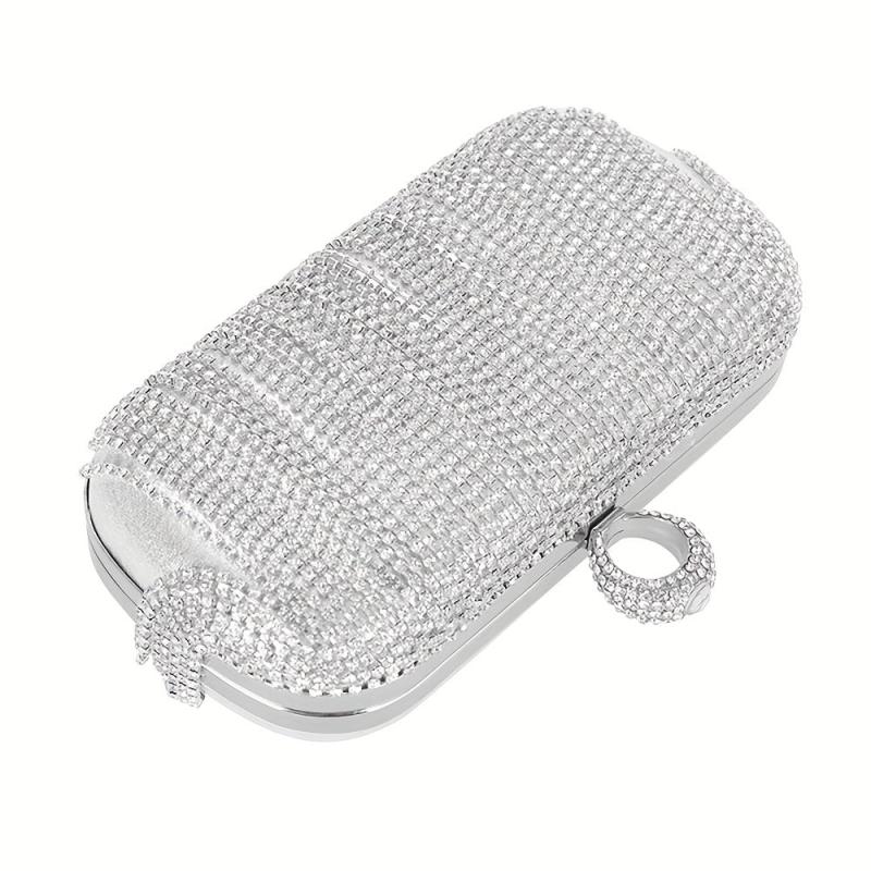 Rhinestone Kiss Lock Chain Clutch Evening Bag
