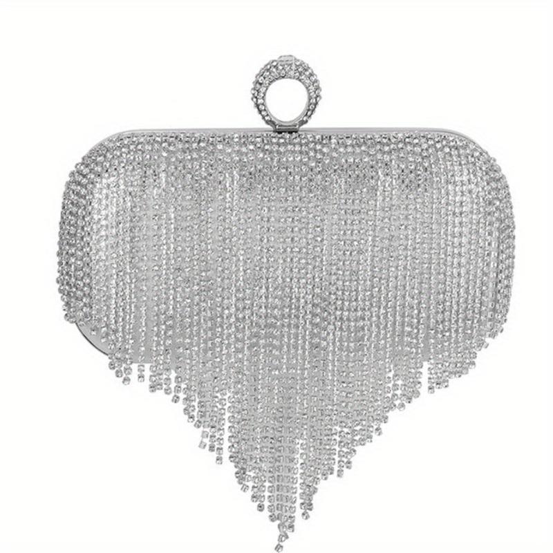 Rhinestone Kiss Lock Chain Clutch Evening Bag