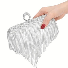 Rhinestone Kiss Lock Chain Clutch Evening Bag