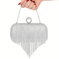 Rhinestone Kiss Lock Chain Clutch Evening Bag