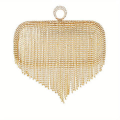 Rhinestone Kiss Lock Chain Clutch Evening Bag