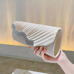Rhinestone Pleated Evening Bag Formal Banquet Handbag