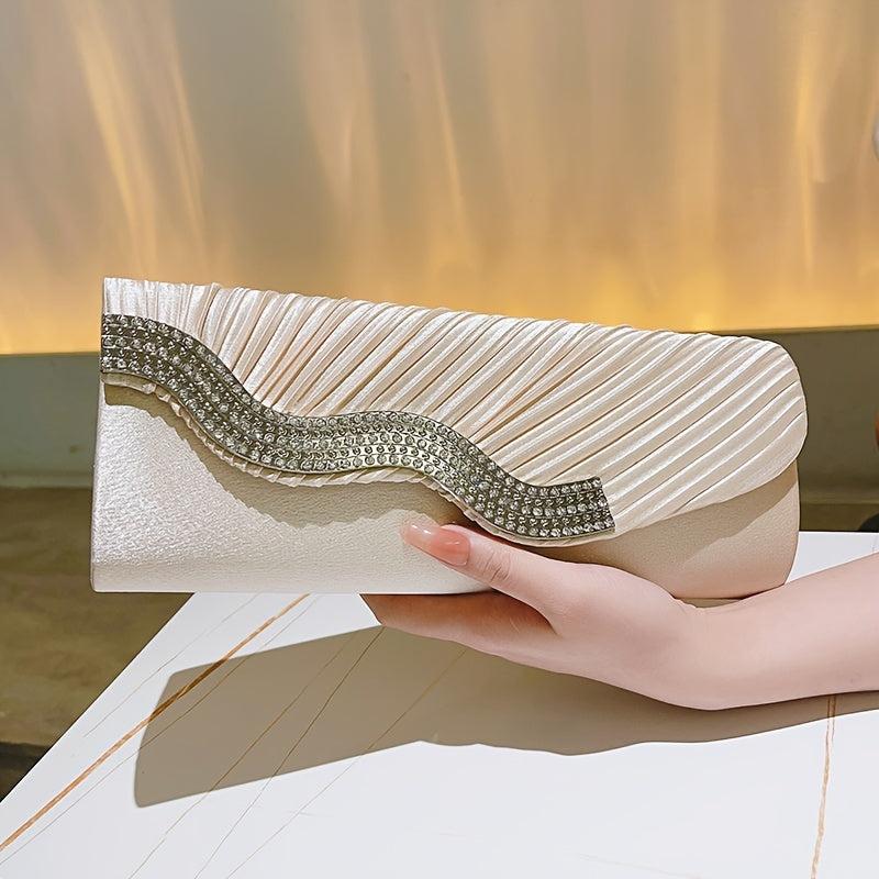 Rhinestone Pleated Evening Bag Formal Banquet Handbag